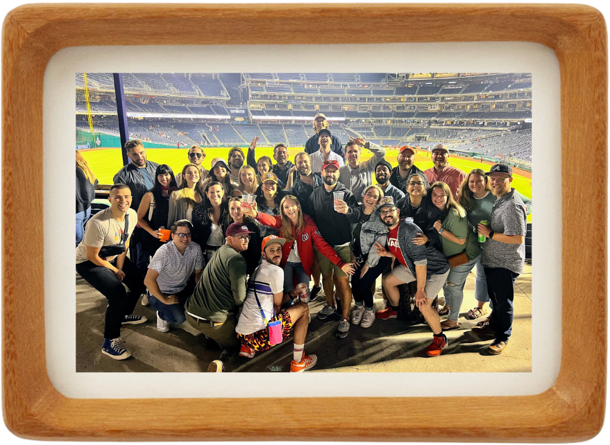 Carrah with about 30 friends at a Washington Nationals game outside the stadium in Washington, D.C.